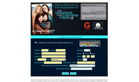TheFabricofOurLives.com Sisterhood of the Traveling Pants 2 Premiere Party Sweepstakes