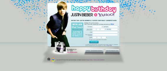 Justin Bieber Yahoo! Birthday Sweepstakes Justin Bieber Yahoo! Birthday Sweepstakes