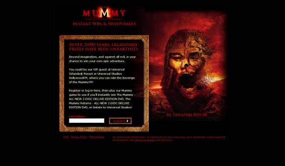 The Mummy: Tomb of the Dragon Emperor Instant Win Game and Sweepstakes
