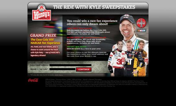 Wendy’s Coca-Cola Ride with Kyle Sweepstakes