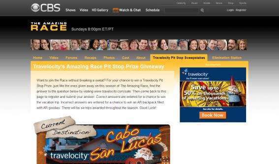 Travelocity Amazing Race Pit Stop Giveaway