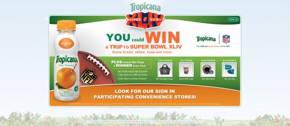 Tropicana Ultimate Super Bowl Experience Sweepstakes