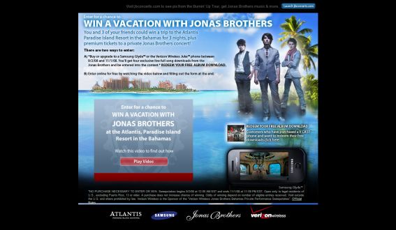 Verizon Wireless Jonas Brothers Bahamas Private Performance Sweepstakes Verizon Wireless Jonas Brothers Bahamas Private Performance Sweepstakes