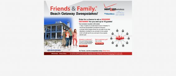 Verizon Wireless Friends & Family Beach Getaway Sweepstakes