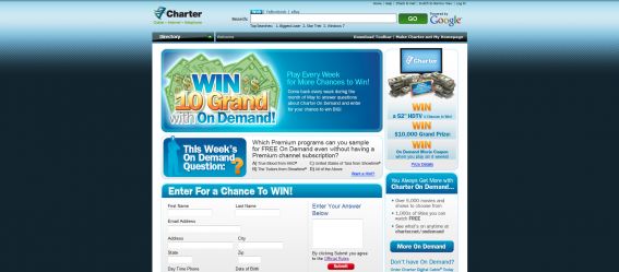 Charter Win 10 Grand with On Demand Sweepstakes Charter Win 10 Grand with On Demand Sweepstakes