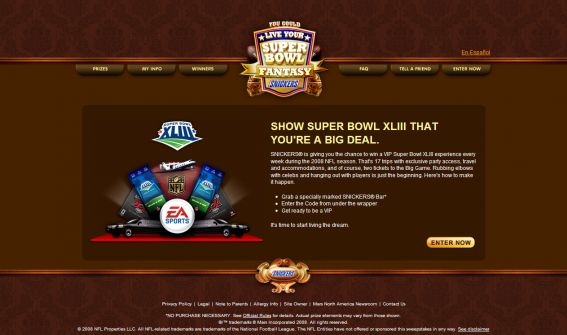 Live Your Super Bowl Fantasy with Snickers Sweepstakes