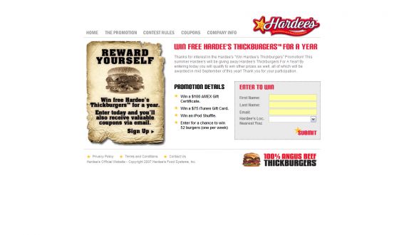 Hardee’s Win Hardee’s Burgers for A Year Contest