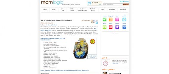 Mom Logic Looney Tunes Eating Right Sweepstakes