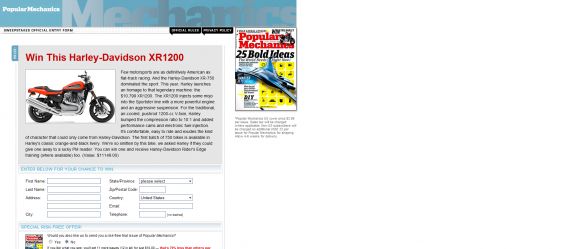 Popular Mechanics Harley-Davidson XR1200 Sweepstakes