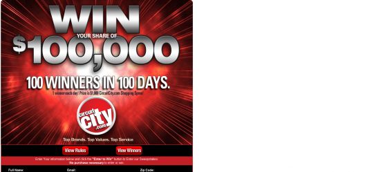 CircuitCity $1000 A Day For 100 Days Sweepstakes CircuitCity $1000 A Day For 100 Days Sweepstakes