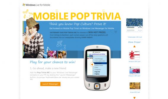 Windows Live Messenger for Mobile Pop Trivia Sweepstakes Windows Live Messenger for Mobile Pop Trivia Sweepstakes