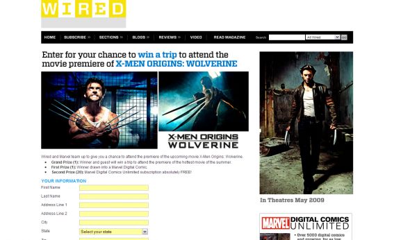 WIRED Marvel Sweepstakes X-Men Origins: Wolverine