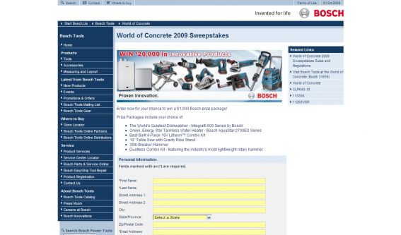 Bosch World Of Concrete 2009 Sweepstakes