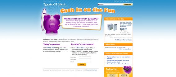 Yahoo Navigating the New Economy Sweepstakes
