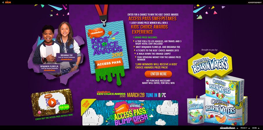 nick.com/CapriSun - Kids' Choice Awards Access Pass Sweepstakes