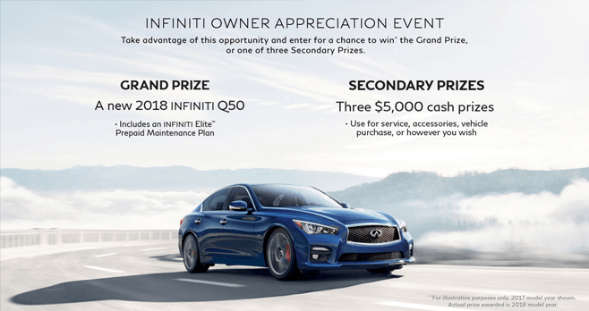 INFINITI Owner Appreciation Event Sweepstakes 2017 (InfinitiUSA.com/OwnerEvent)