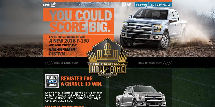 FordHallOfFame.com - Built Ford Tough Pro Football Hall of Fame Sweepstakes