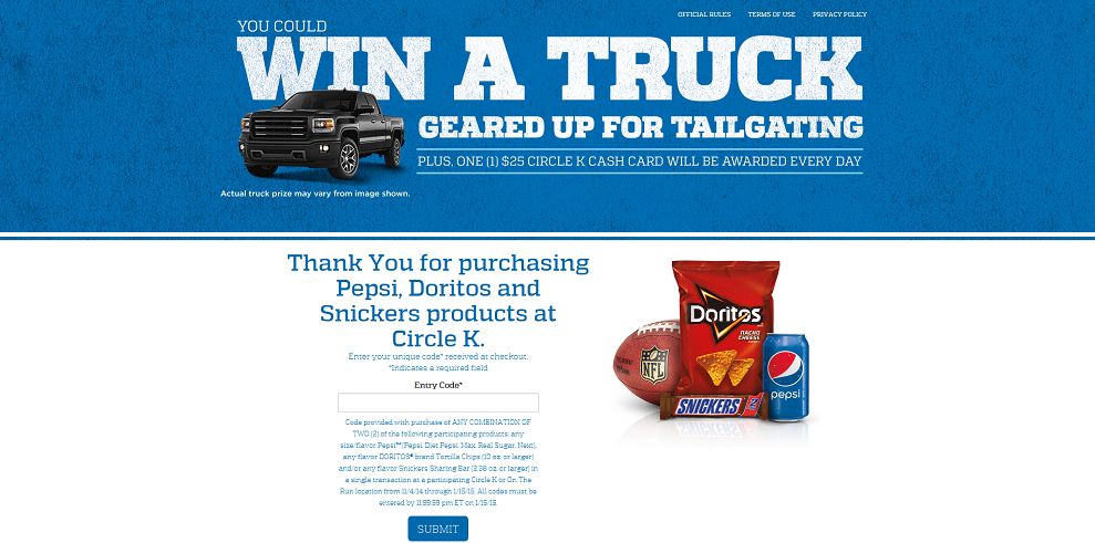 Circle K NFL Tailgate Sweepstakes (FreeNewTruck.com)