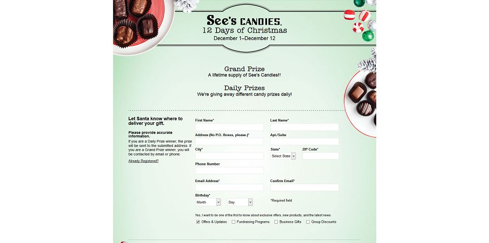 See's Candies 12 Days of Christmas Sweepstakes (sees12days.com)