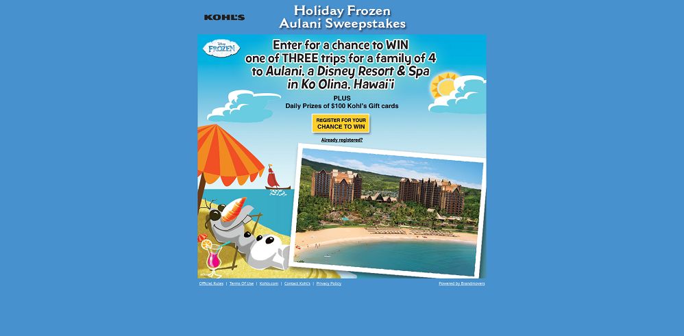 Holiday Frozen Aulani Sweepstakes (frozenaulanisweeps.com)