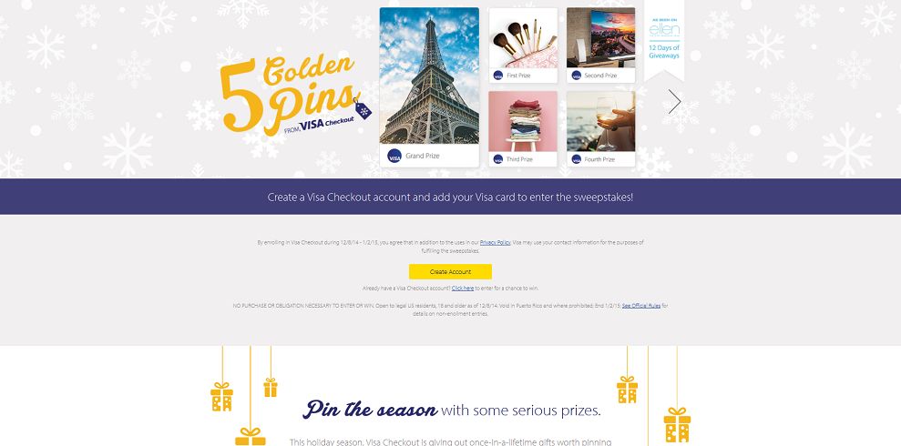 Visa Checkout 5 Golden Pins Sweepstakes