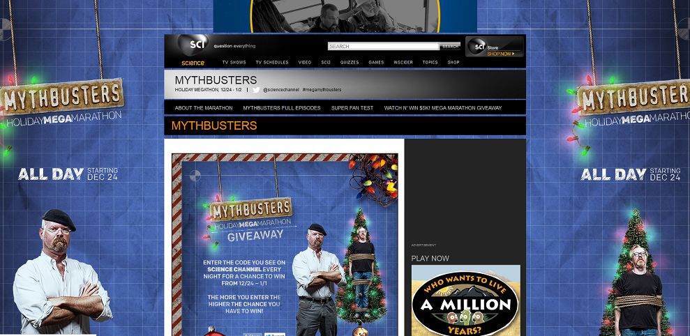 Mythbusters Holiday Mega-Marathon Sweepstakes (sciencechannel.com/giveaway)