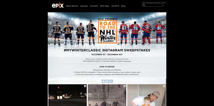 Epix MyWinterClassic Photo Sweepstakes