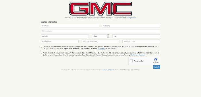 GMCVehicleSweeps.com - 2016 GMC National Sweepstakes