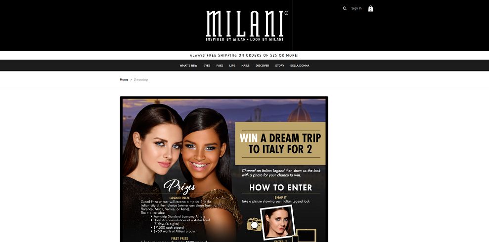 Milani Cosmetics Win a Dream Trip to Italy Contest