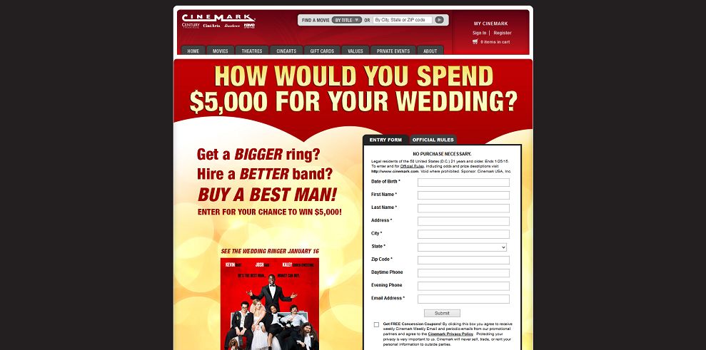 Cinemark's Wedding Ringer Sweepstakes