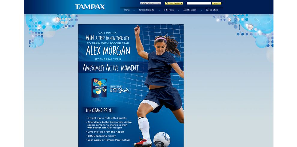 Tampax Pearl Alex Morgan #AwesomelyActive Experience Sweepstakes