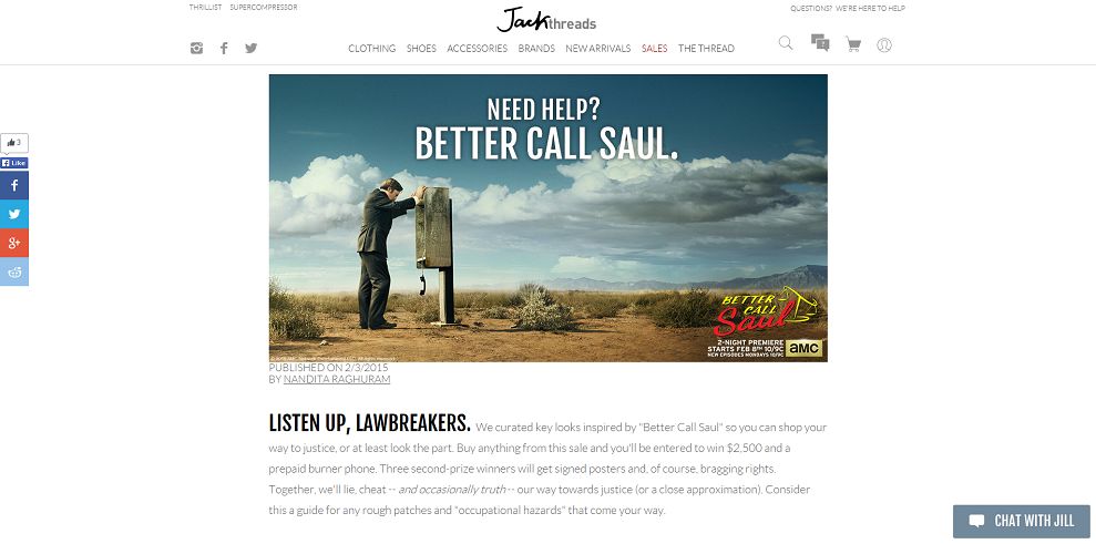 Jack Threads And Better Call Saul Need Help Sweepstakes
