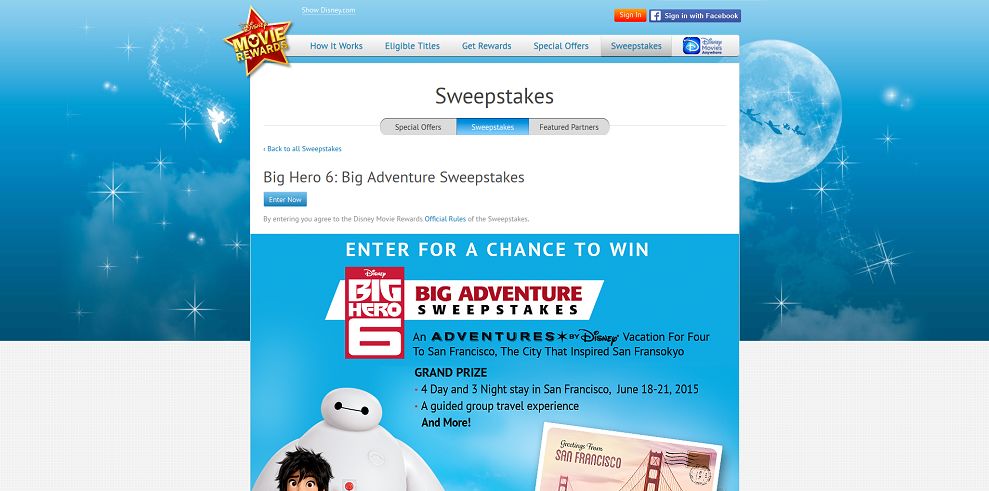 Disney Movie Rewards Big Hero 6: Big Adventure Sweepstakes