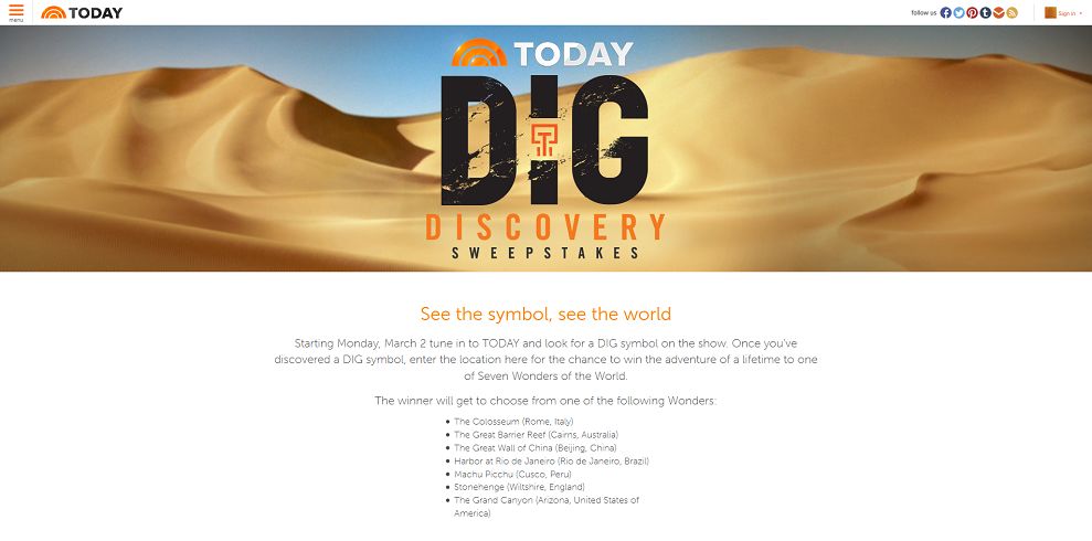 Today's Dig Discovery Sweepstakes