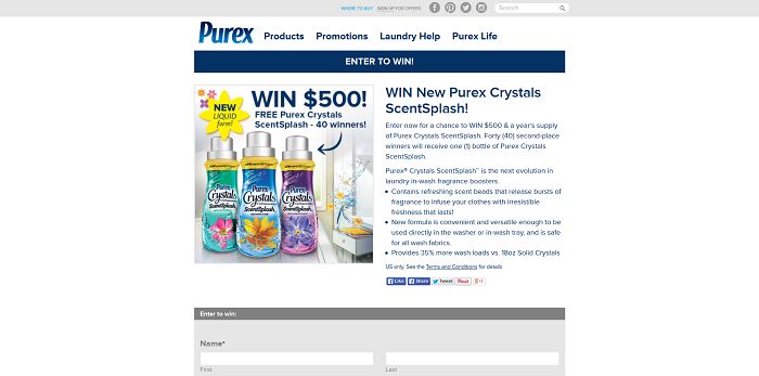 Win New Purex Crystals ScentSplash Sweepstakes