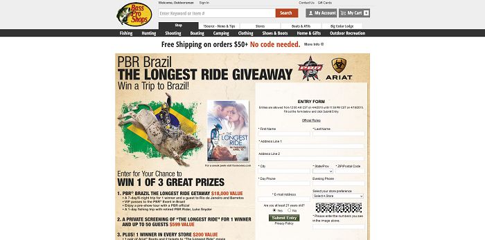 Bass Pro Shops PBR The Longest Ride Sweepstakes (BassPro.com/TheLongestRide)