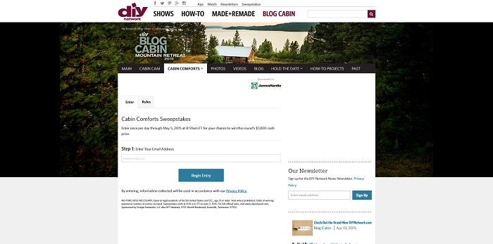 DIY Network Cabin Comforts Sweepstakes