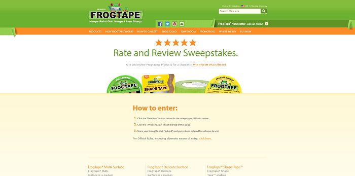 FrogTape Rate And Review Sweepstakes