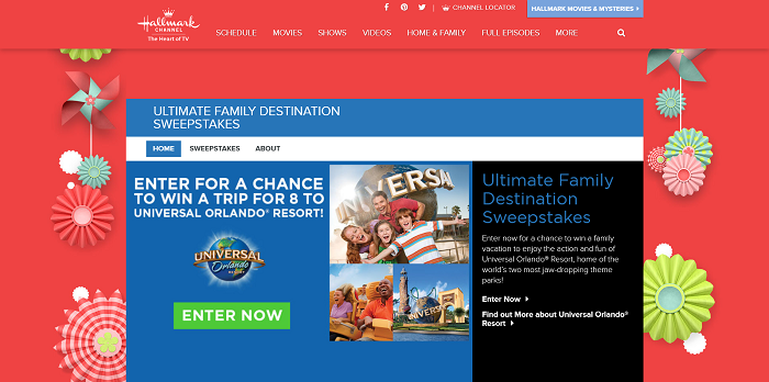 HallmarkChannel.com/Universal - Hallmark Channel Ultimate Family Destination Sweepstakes 2016