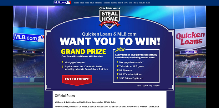 mlb.com/quickenloans - Quicken Loans Steal-A-Home Sweepstakes