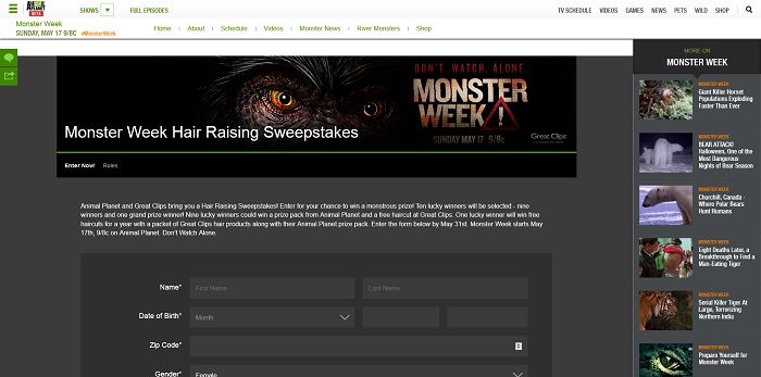 Animal Planet's Monster Week Hair Raising Sweepstakes