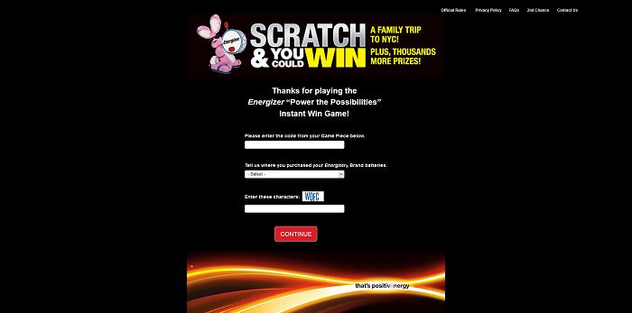 Energizer Power The Possibilities Instant Win Game (EnergizerInstantWin.com)