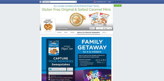 Snack Factory Pretzel Crisps Capture Your Memories Sweepstakes (PretzelCrisps.com/InsideOut)