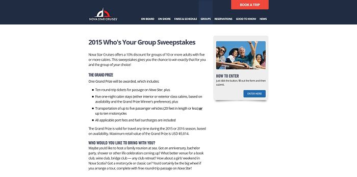 Nova Star Cruises 2015 Who's Your Group Sweepstakes