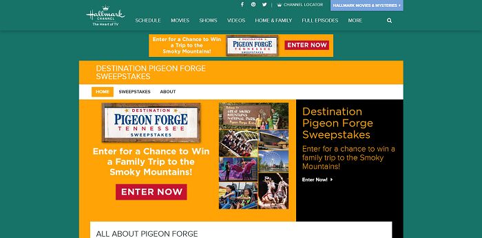 HallmarkChannel.com/PigeonForge - Hallmark Channel's Destination Pigeon Forge Tennessee Sweepstakes