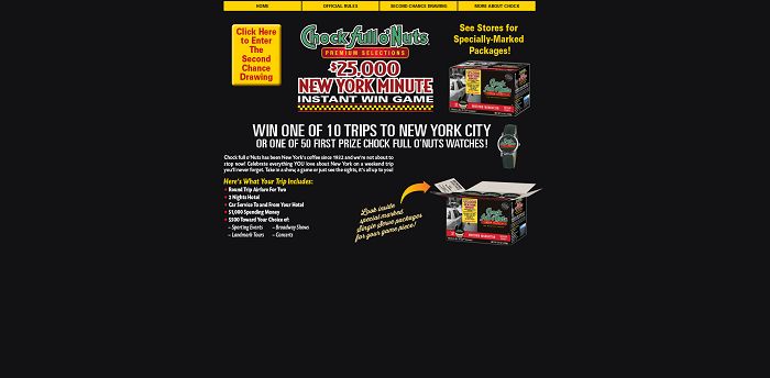ChockNYMinuteSweeps.com - Chock Full O'Nuts $25,000 New York Minute Instant Win Game