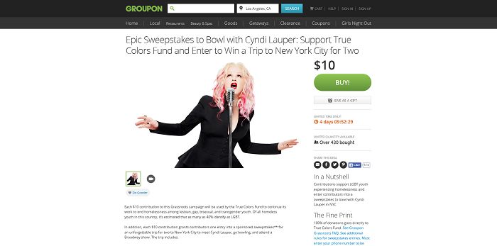 Groupon.com/Cyndi - Groupon Epic Cyndi Lauper Sweepstakes