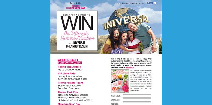 GoodHousekeeping.com/Universal - Good Housekeeping Universal Orlando Resort Trip Sweepstakes