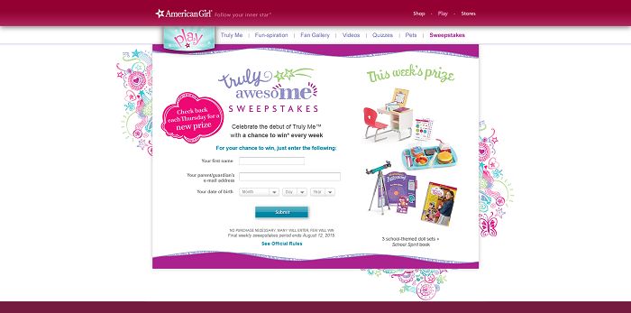 AmericanGirl.com/TrulyAwesome - American Girl Truly AwesoME Sweepstakes