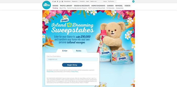 IslandDreamSweeps.com - HGTV And Snuggle Island Dreaming Sweepstakes